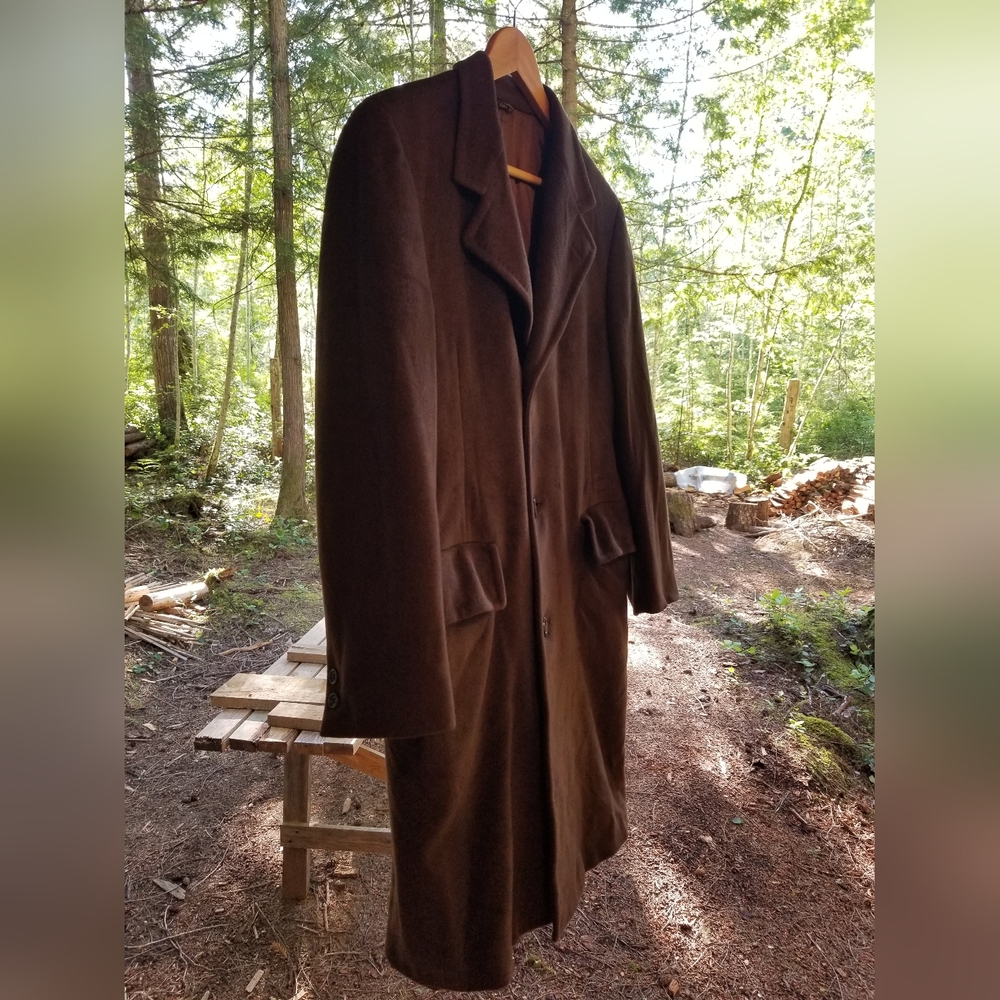 Mongolian Cashmere Coat Jacket Mens Macy's Store Long Brown Button Up Collar